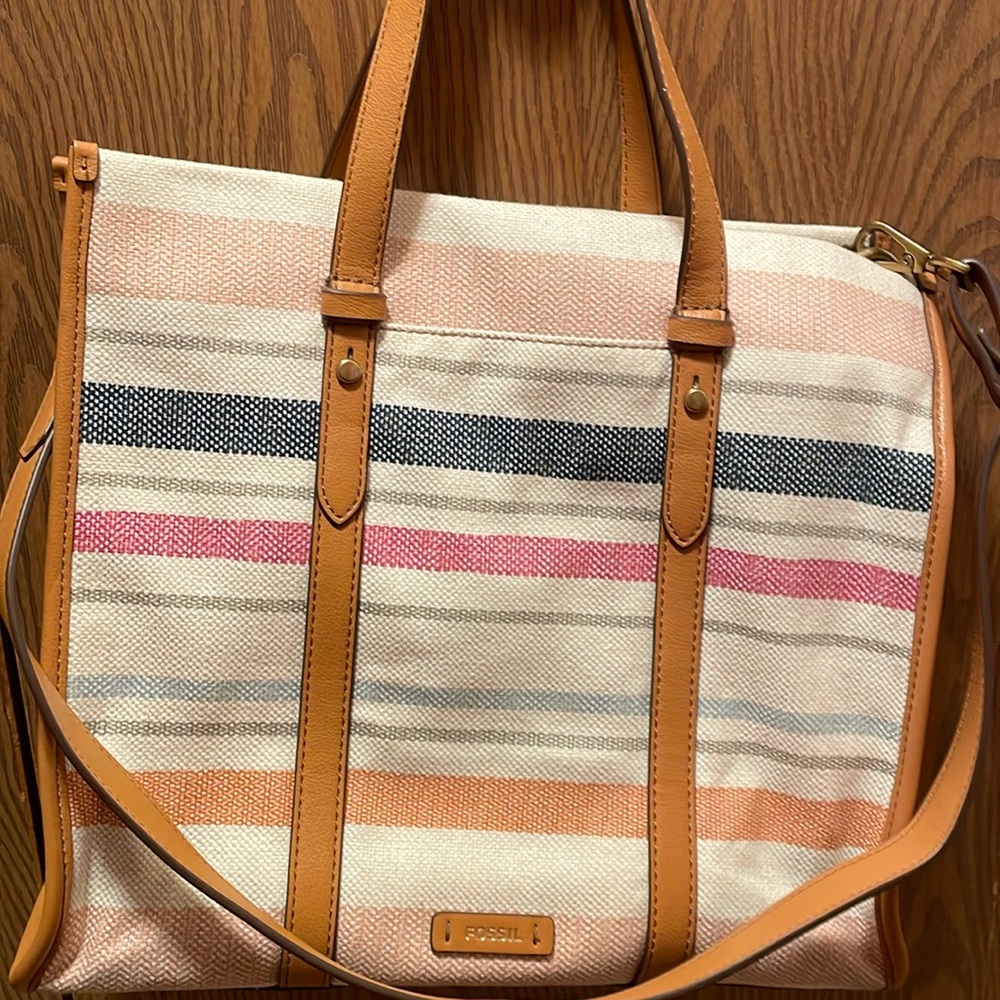 Fossil canvas and leather handbag